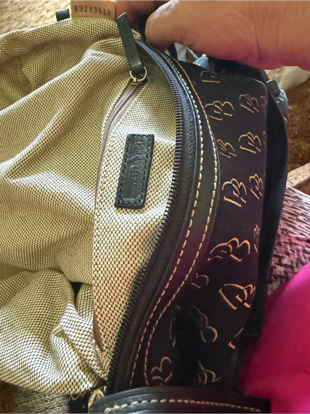Dooney & Bourke Black with Gold Monogram Hobo Bag